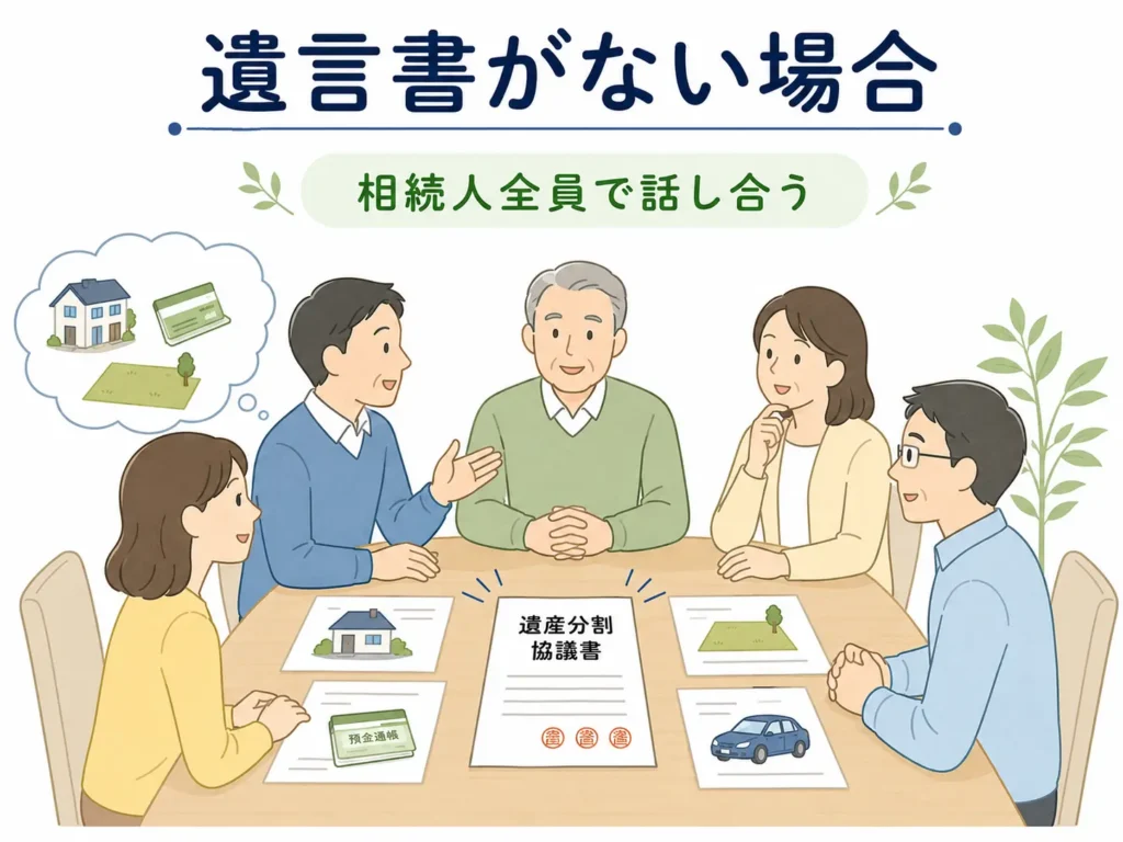 遺言書がない場合は、相続人全員で話しあう